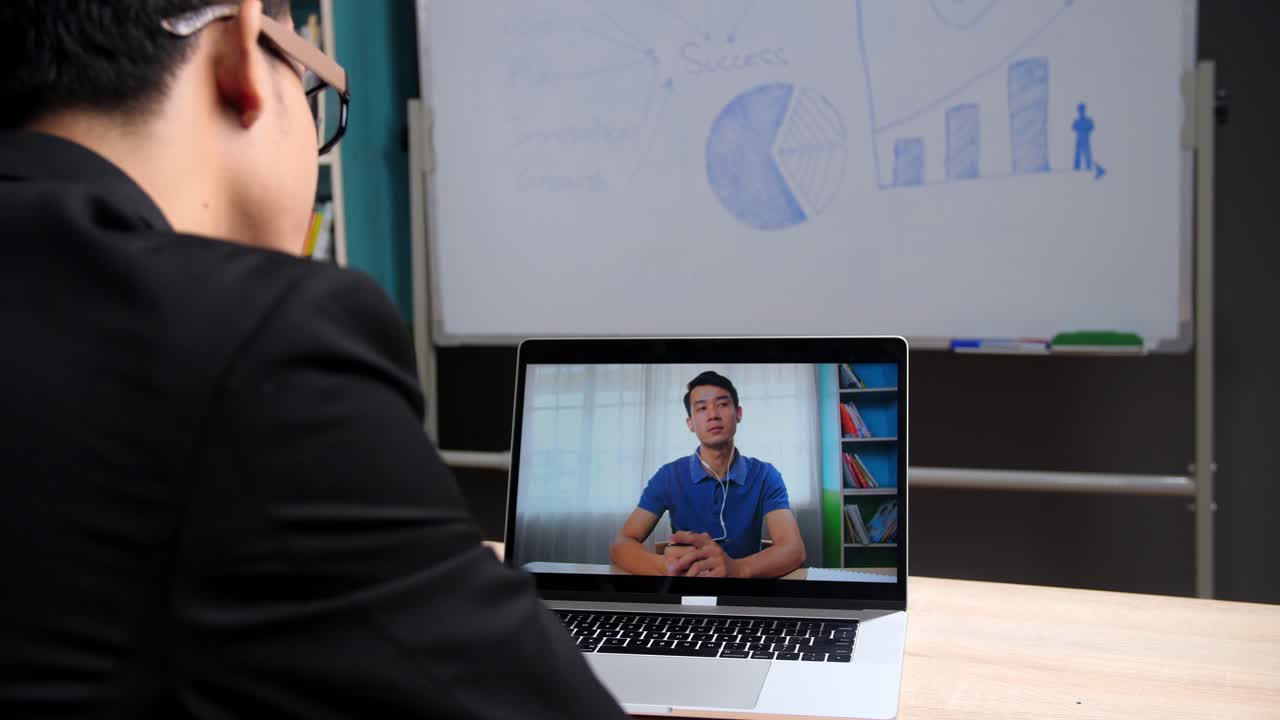 Businessman Talk With Business Partner Using Video Call On Modern Laptop