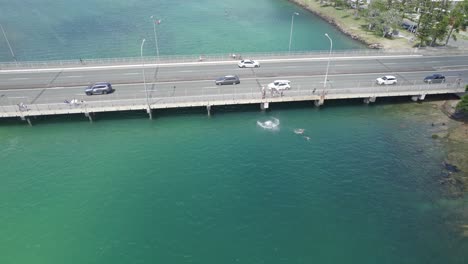 Pull-Back-Reveal-Shot---Tallebudgera-Bridge---Jellurgal-Burleigh-Mountain---Gold-Coast---Queensland---Australia