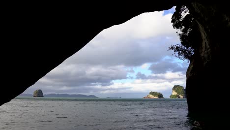close up inside cathedral cove towards sunny islets