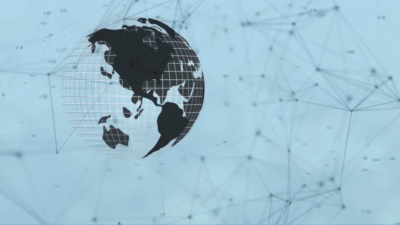Animation of network of connections and globe on blue background