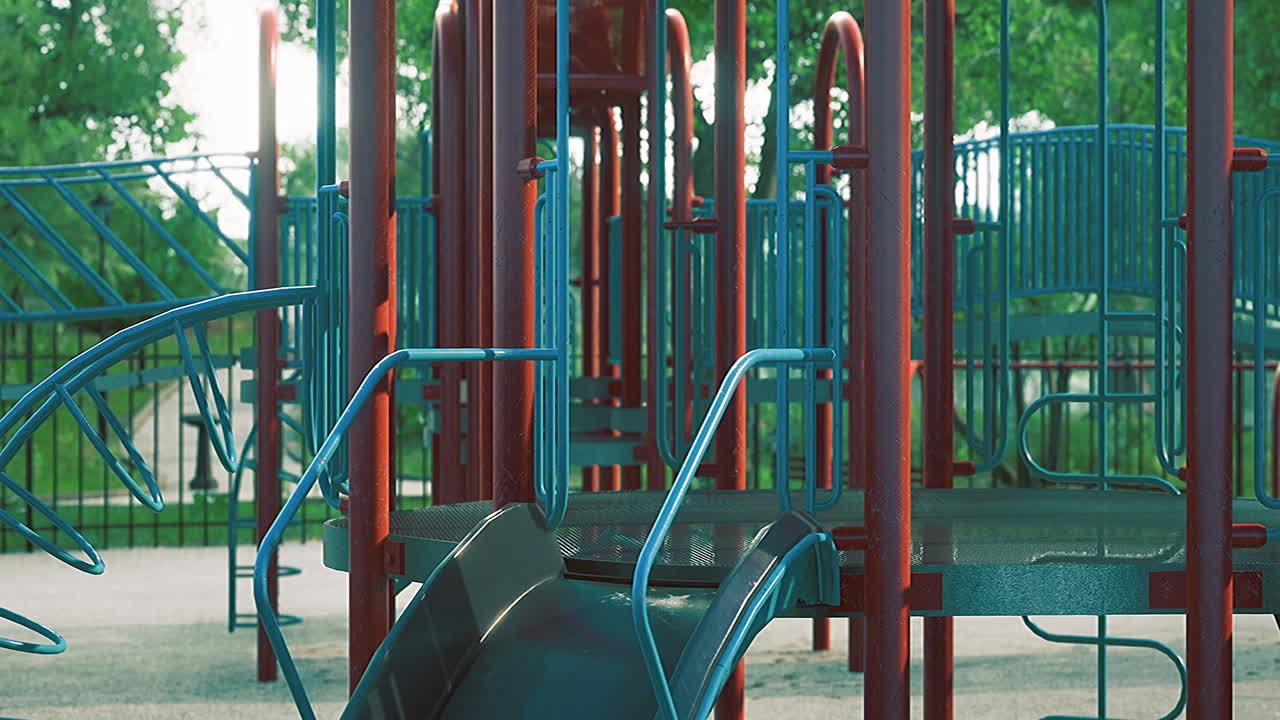Colorful playground structures invite playful adventures in sunny park