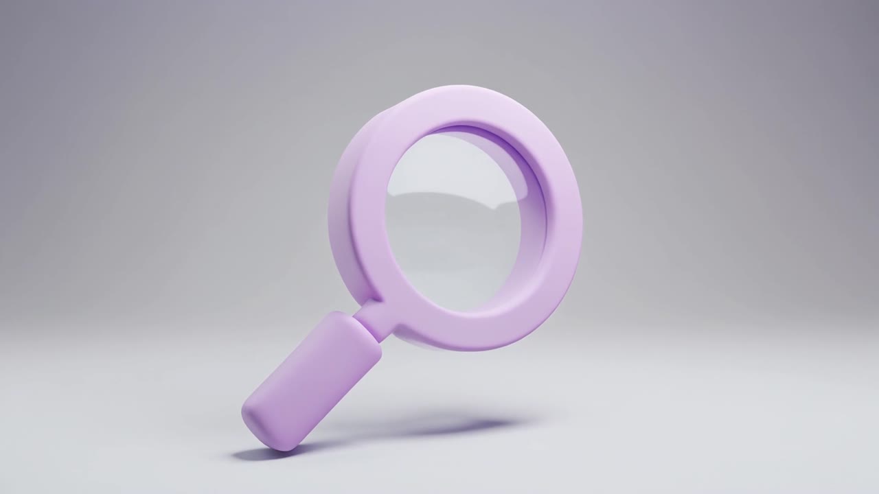 Icône de recherche animée en 3D d'une loupe violette