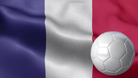 flag of france and soccer ball - france flag high detail - national flag france wave pattern loopable elements - fabric texture and endless loop - soccer ball and flag