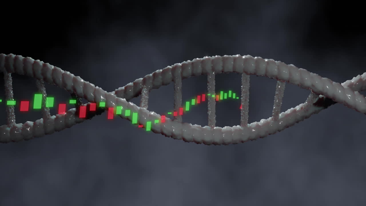 animación del procesamiento de datos digitales sobre el hilado de cadenas de adn