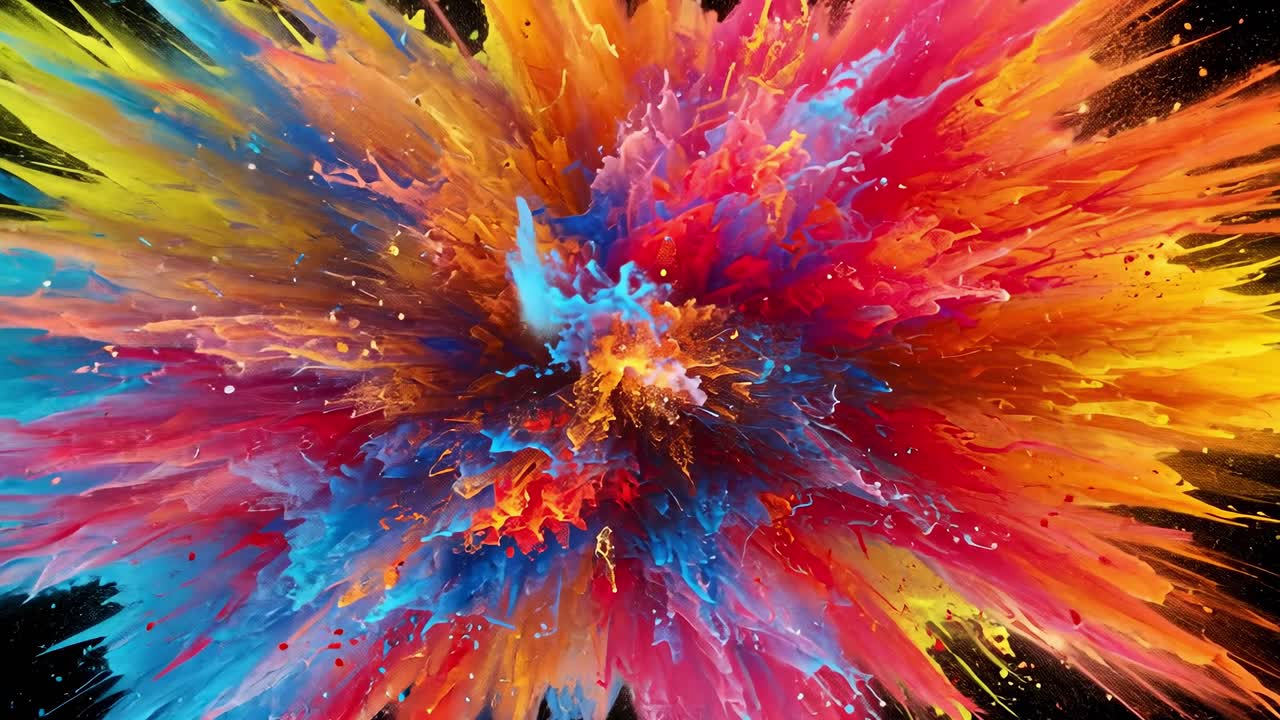 An explosive burst of vibrant colors generates an utterly mesmerizing form of abstract art, creating a dynamic and visually striking display