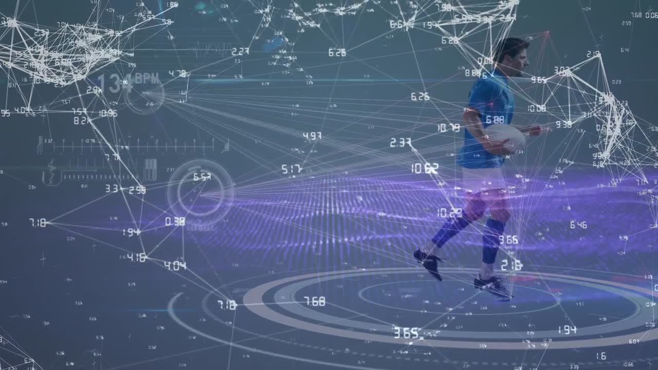 카우카스 남성 럭비 선수에 대한 다양한 데이터와 연결 네트워크의 애니메이션