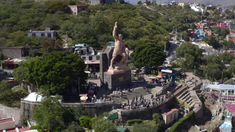 AERIAL:-Guanajuato-City-and-The-Pipila,-Mexico