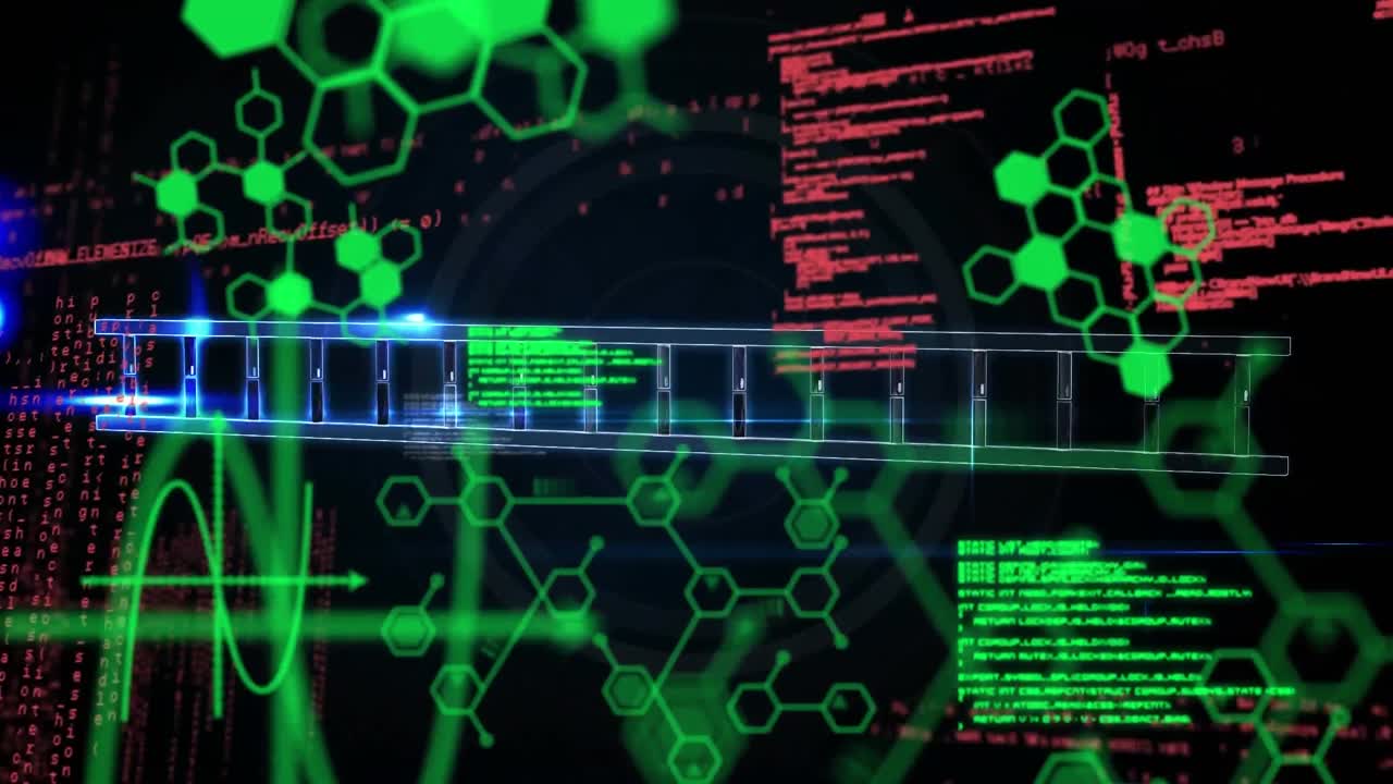 dna 가닥 스핀링과 데이터 처리 애니메이션