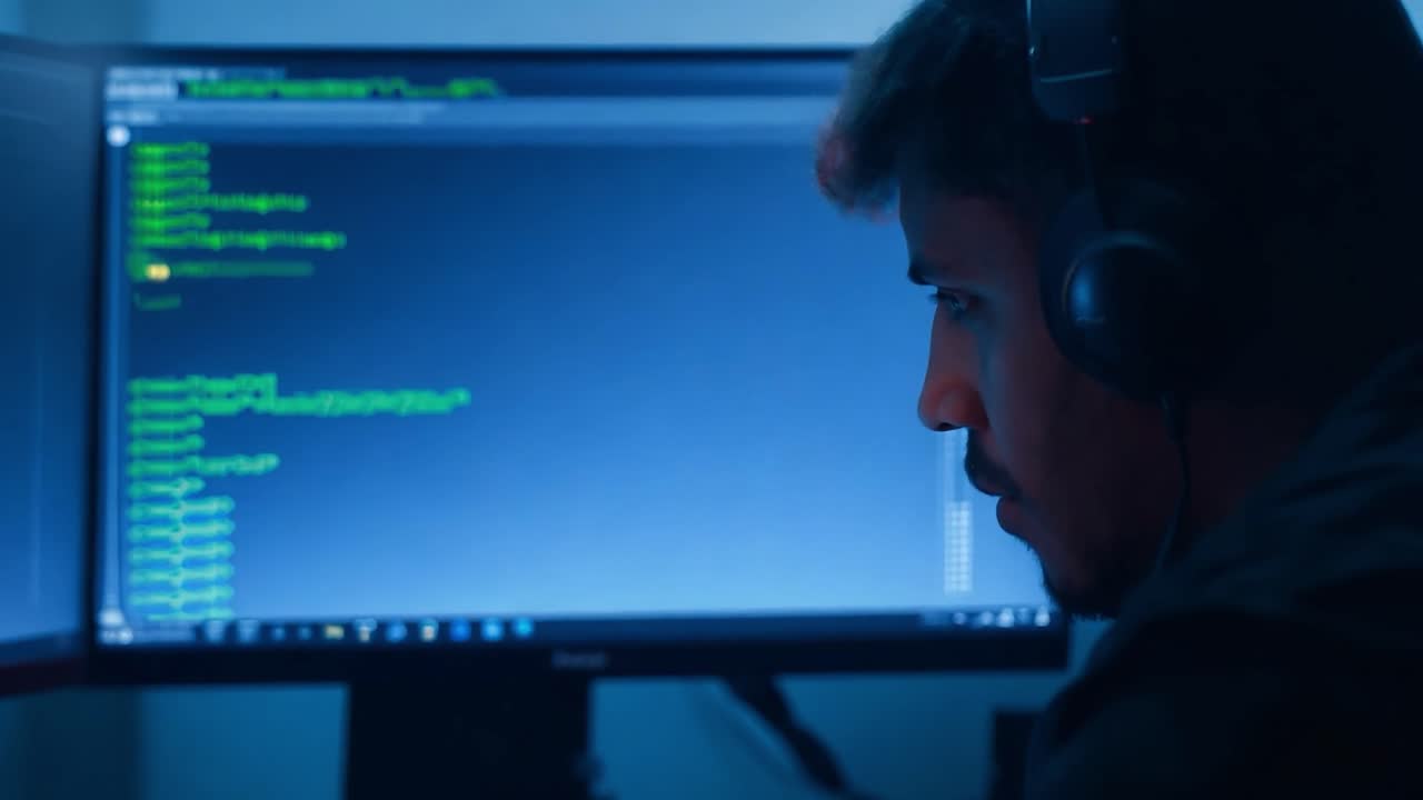Man coding at night