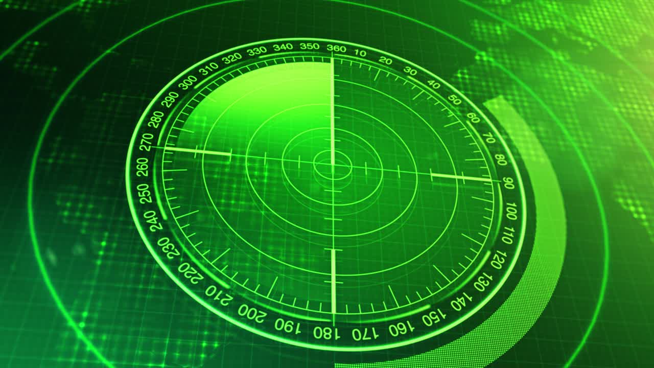 Sonar Screen For Submarines And Ships. Radar Sonar With Object On Map. Futuristic HUD Navigation monitor