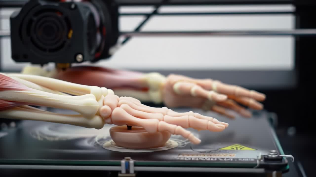 3D Printer in Action: Creating Anatomically Accurate Hand Models with Advanced Technology, Showcasing Bones, Muscles, and Precision Engineering in Education and Research