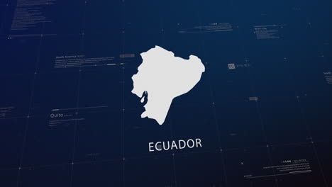 ecuador country map comes to life with cinematic panning, unveiling key details, the capital, and slogan, providing an engaging background for corporate and commercial use
