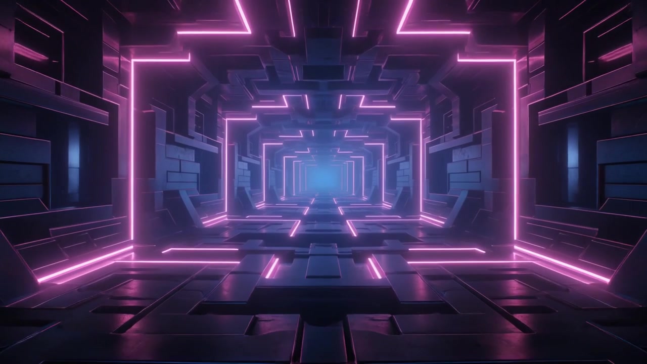 Futuristic Sci-Fi Corridor with Glowing Pink Neon Lights