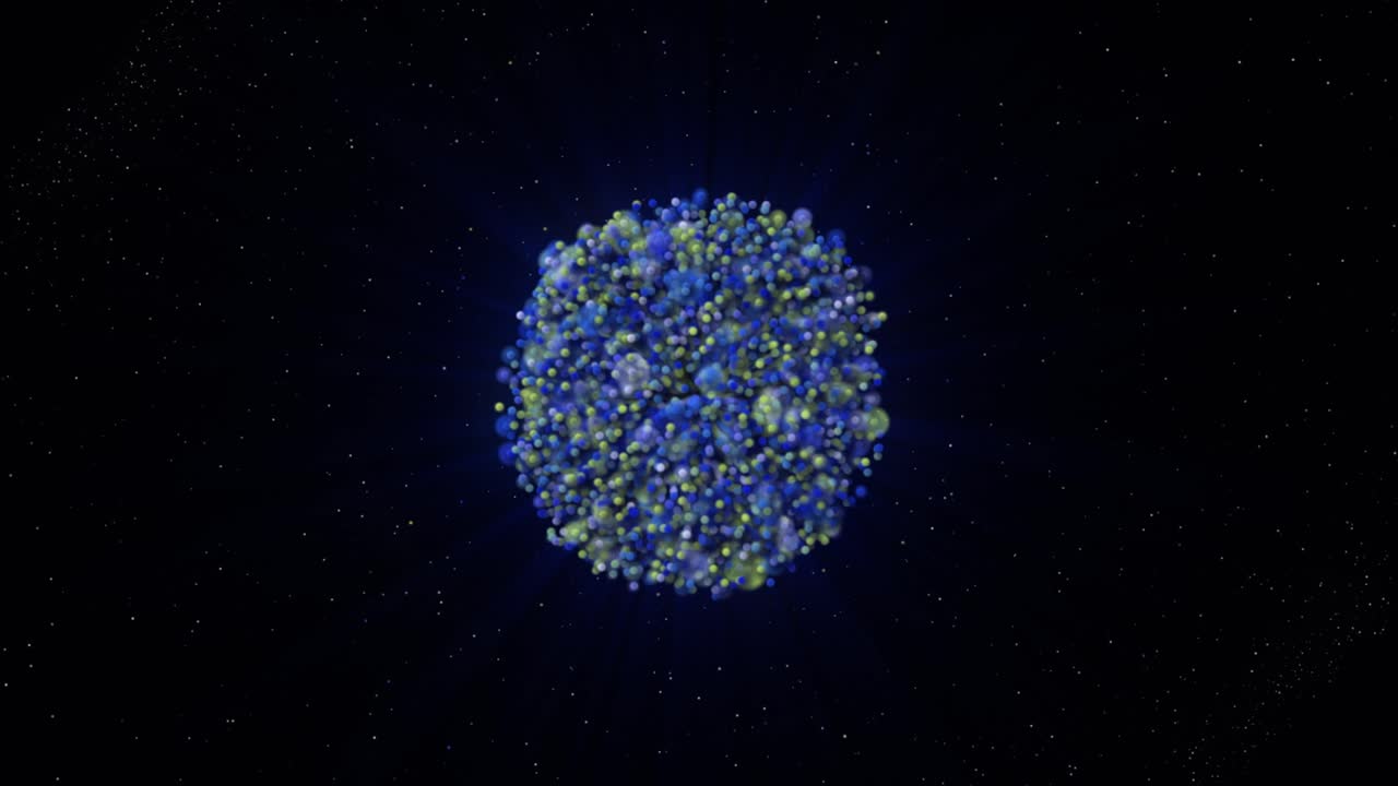 galaxia abstracta brillante con partículas azules y verdes