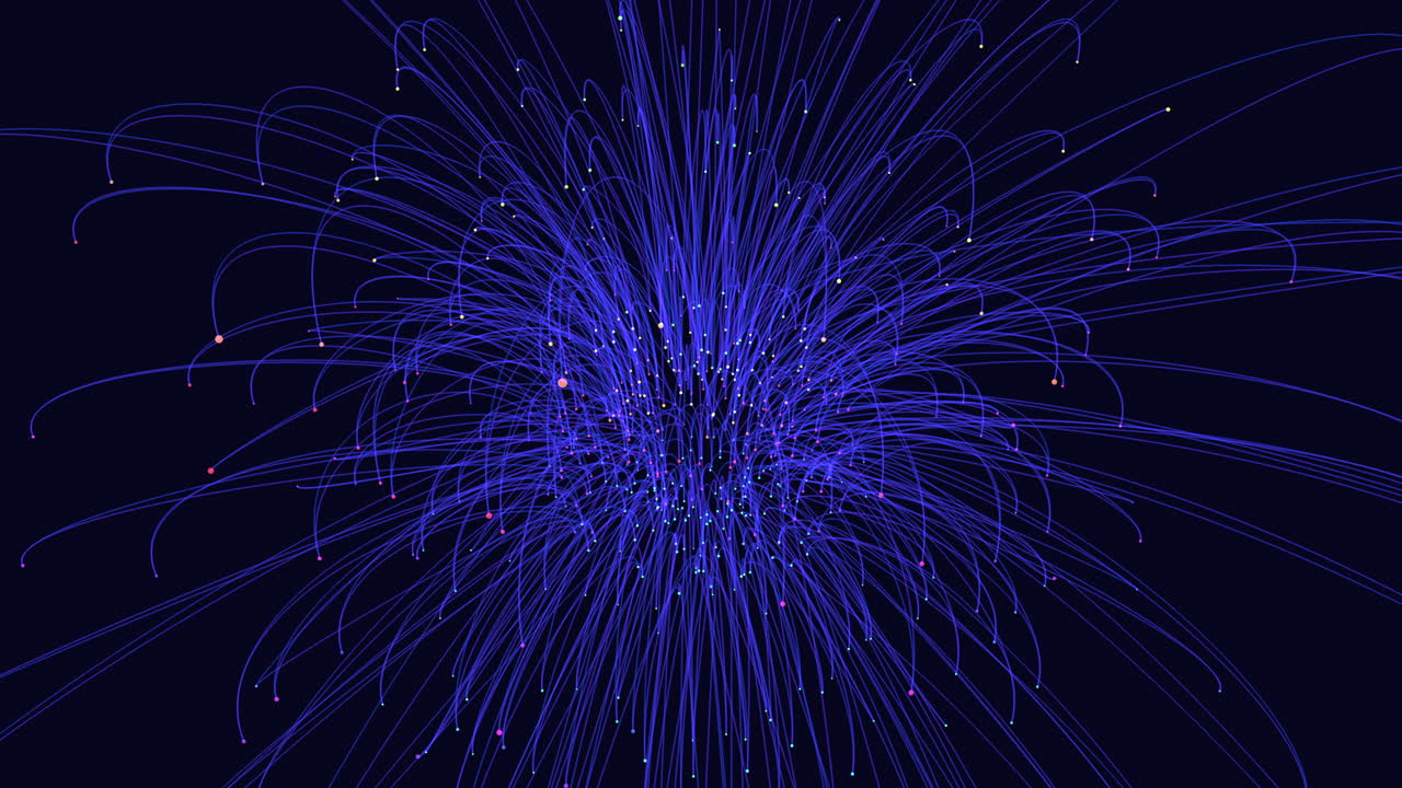 Blue fireworks illuminate the night sky in spectacular circular display