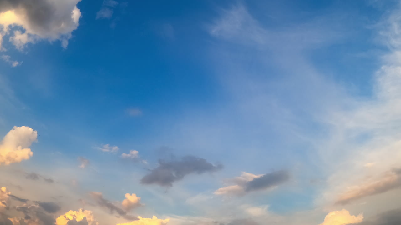 Cloud timelapse at sunset. Clouds transform and shift across the sky, showcasing a beautiful time lapse during sunset in a serene landscape