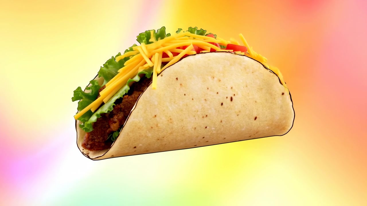 Assemblaggio manuale di un wrap di tortilla a metà sequenza con una goccia di salsa che scende su uno sfondo sfumato pastello