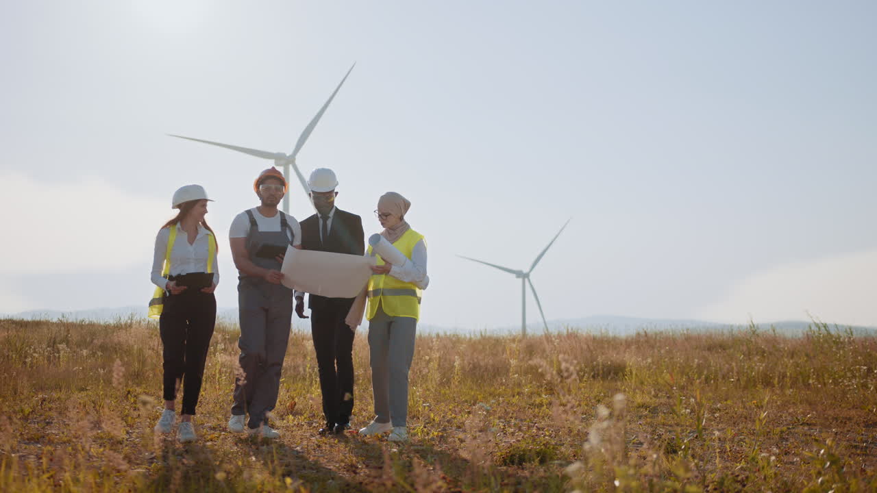 Wind Turbine Engineers Reviewing Plans