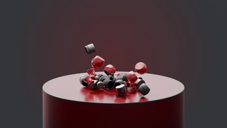 composición abstracta de tapas de botella rojas y negras en un cilindro rojo