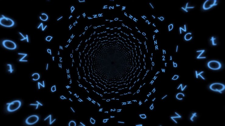 Letters flying in space.