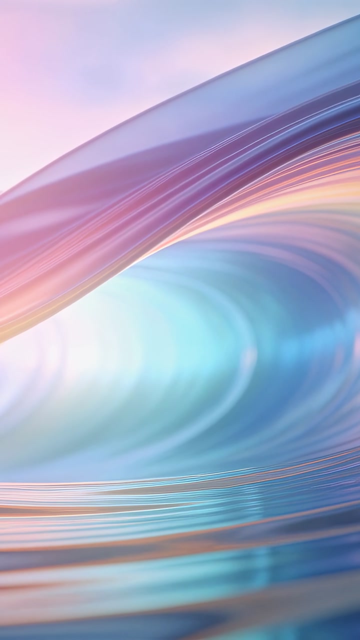 Vertical video: Iridescent ribbon sweeping across surface in studio as frames advance showing flare