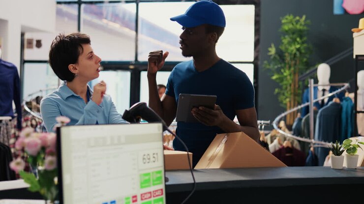 Courier explaining orders distribution