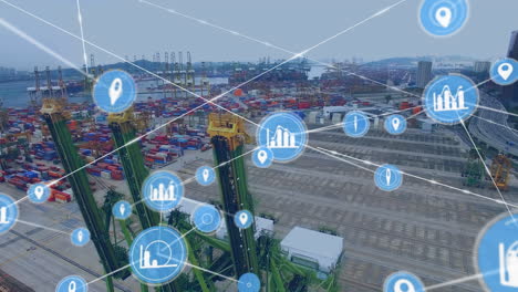 animación de redes de conexiones a través de puertos de contenedores