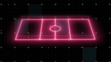 animation of plus signs over computer graphic 3d neon soccer field on digital interface