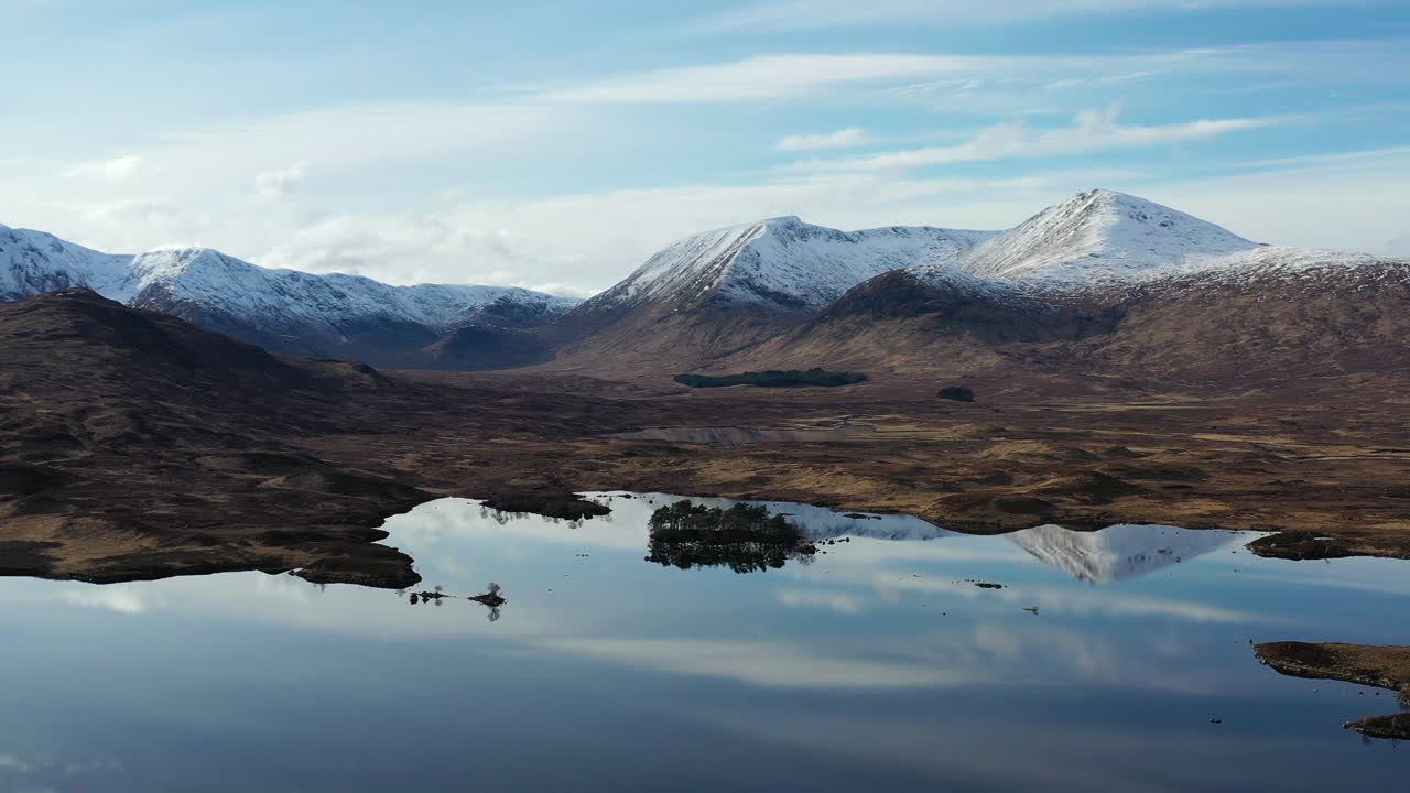 Rannoch Moor, Scotland: Aerial footage panning slowly left to right: part 1