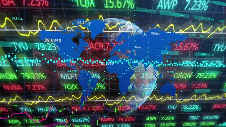 Animation of data processing over globe and world map