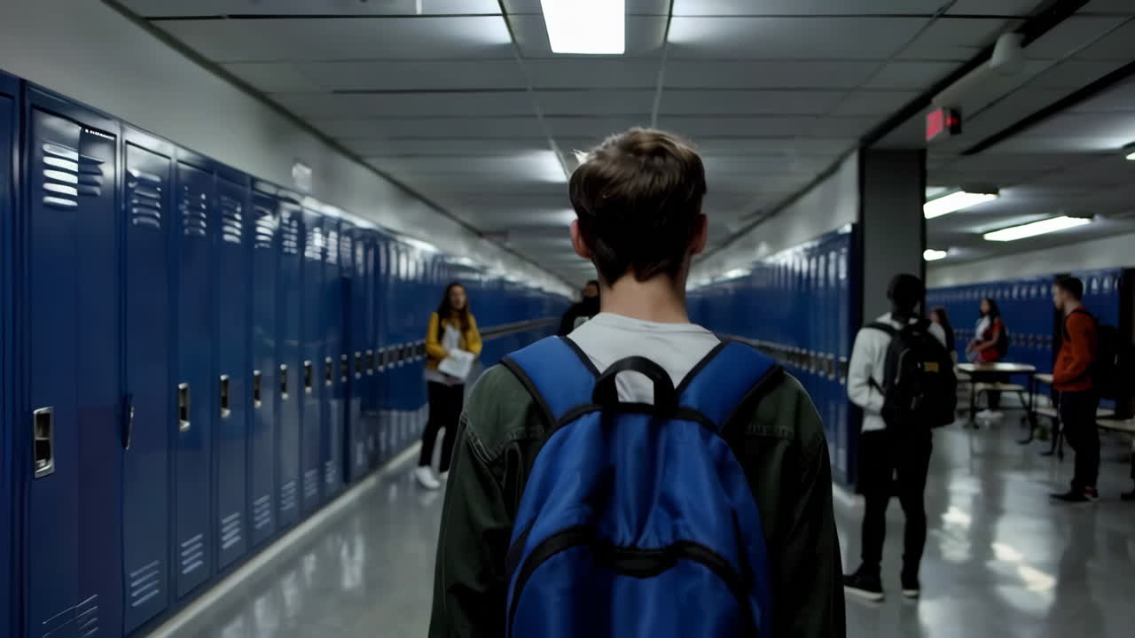 High School Hallway with Students