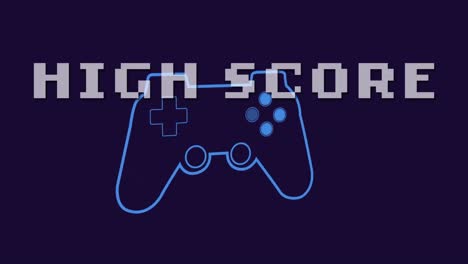 animation of high score text banner over video game controller icon against blue background