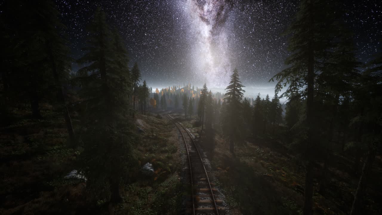 The milky way above the railway and forest