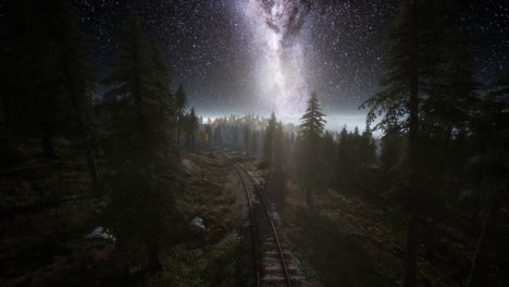 the milky way above the railway and forest