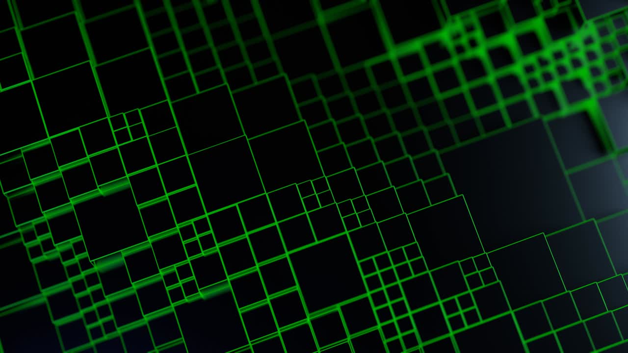 Elegant Black And Green Cubes. Abstract Cubes Geometric Surface Loop Black. 4K