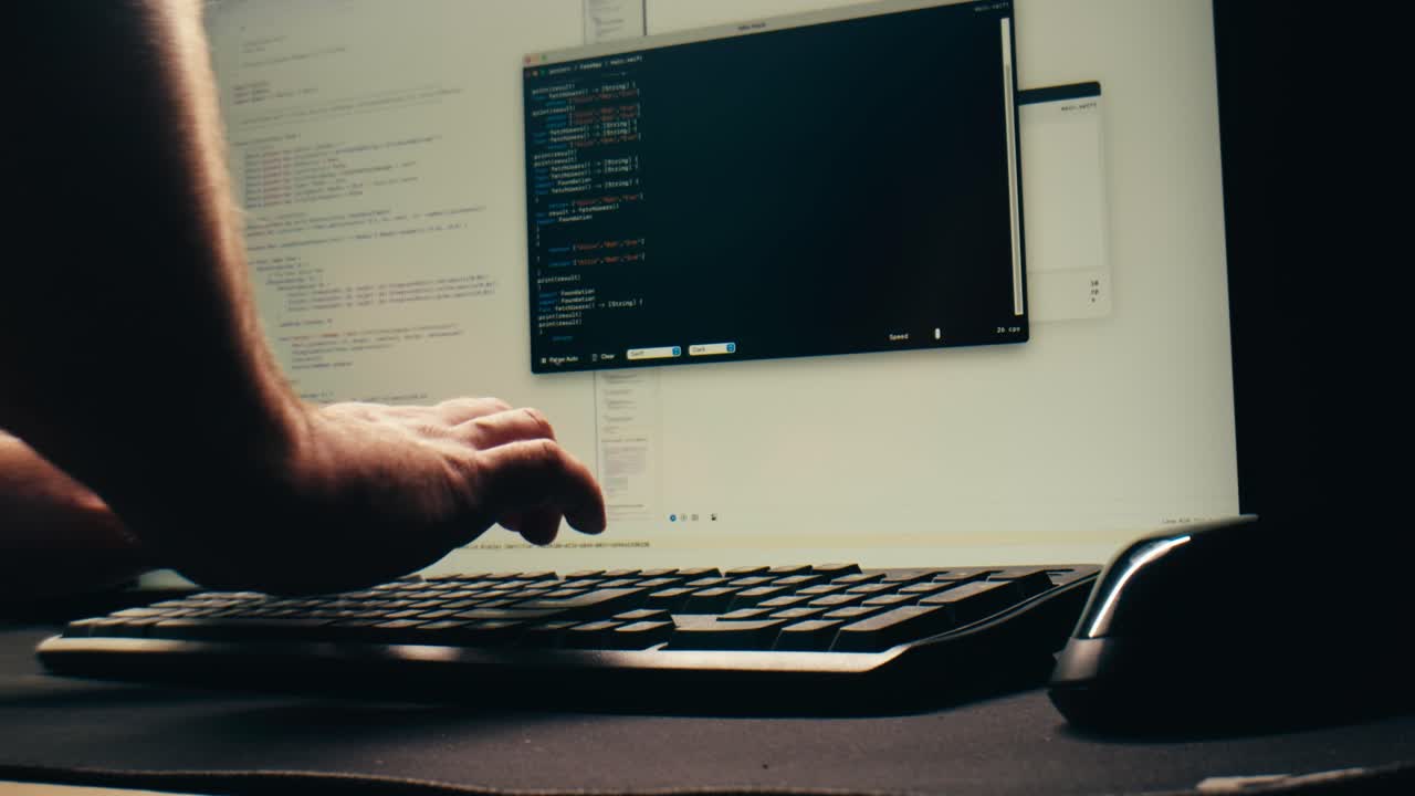 Close-up of Hands Typing Code on a Computer Keyboard