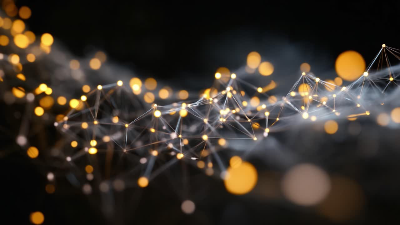 An Ethereal Representation of Digital Connectivity: A Visual Journey Through Vibrant Particles and Networks in a Dark Universe