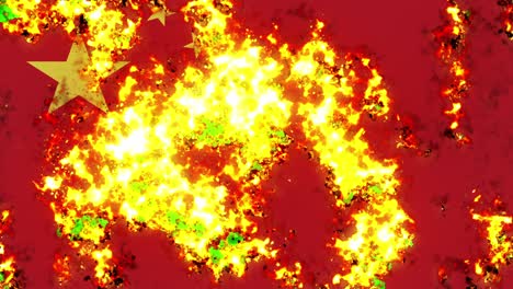 china flag on fire burning animation