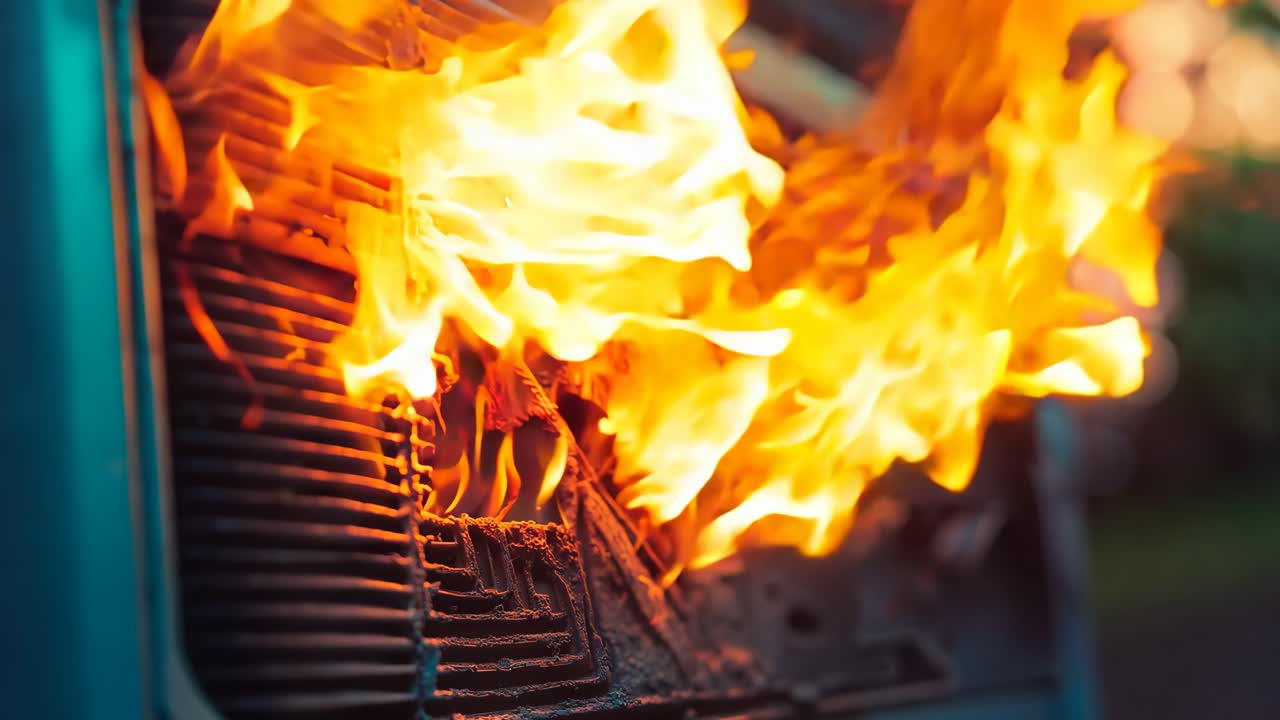 un primer plano de un incendio en un aire acondicionado