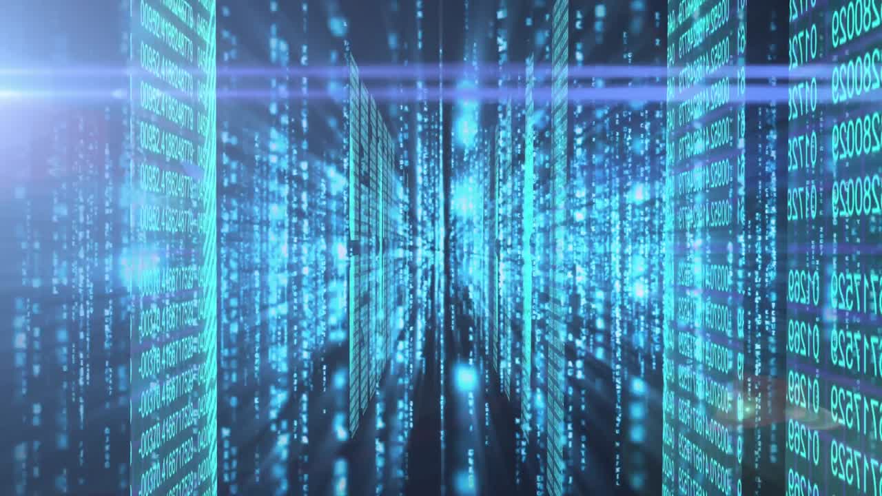 Animation of a tunnel made of blue and red data processing