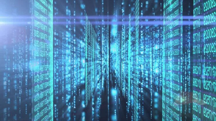 Animation of a tunnel made of blue and red data processing