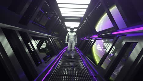 astronauta en un corredor espacial futurista