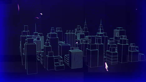 animación del paisaje urbano giratorio sobre fondo azul