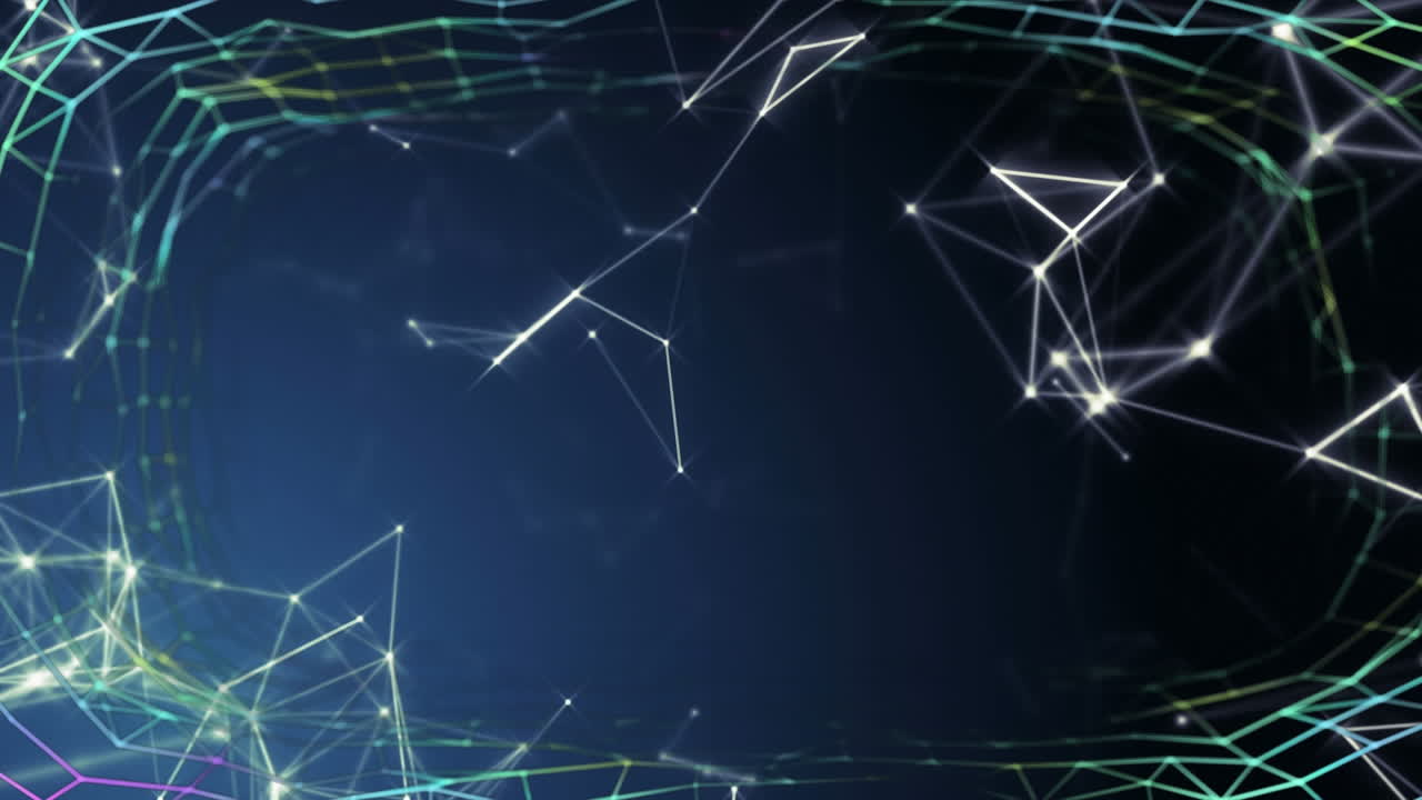 Geometrical shapes moving against blue background