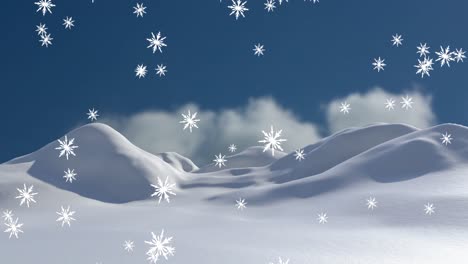 animation of snow falling over winter landscape and sky