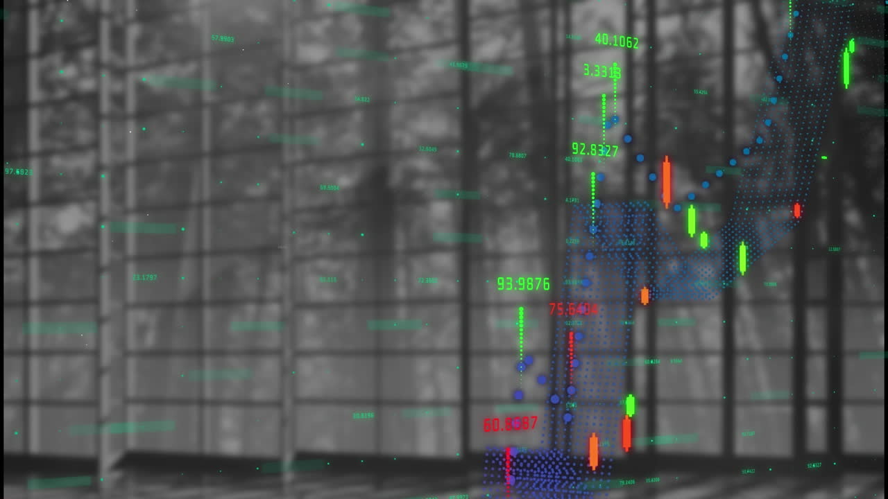 ⁇ 비는 도시 거리에서 통계와 데이터 처리의 애니메이션