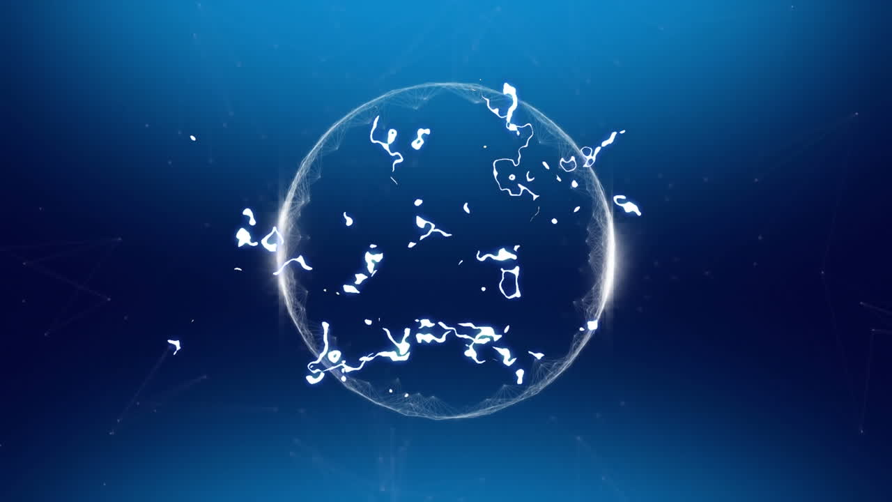 어두운 파란색 배경에  ⁇ 색 원 위에 반 ⁇ 이는  ⁇ 색 액체 빛의 애니메이션