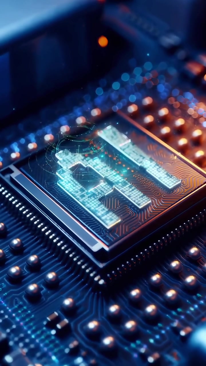 Chip di intelligenza artificiale che elabora dati su circuito stampato