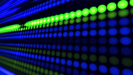 Rows-of-green-and-blue-led-light-diodes-glowing-and-darkening-on-blakc-background