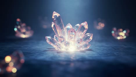 Mesmerizing Crystalline Formation Emitting Ethereal Light in a Mystical Atmosphere, Surrounded by Glittering Gems in a Dark, Dreamlike Environment